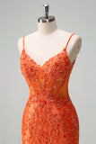 Sparkly Orange Beaded Corset Mermaid Prom Dress