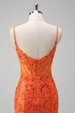 Sparkly Orange Beaded Corset Mermaid Prom Dress