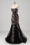 Black Mermaid Beaded Embroidered Prom Dress with Lace-up back