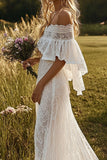 Delicate Off the Shoulder Ivory Boho Wedding Dress