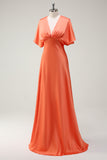 Sunset V Neck A Line Flutter Sleeve Maxi Dress