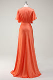 Sunset V Neck A Line Flutter Sleeve Maxi Dress