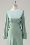 Modest Long Sleeve Round Neck Sage Bridesmaid Dress