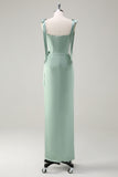 Sage Corset Convertible Straps Sheath Bridesmaid Dress with Slit