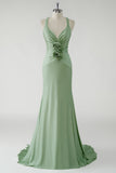 Glitter Green Mermaid Flower Prom Dress with Criss Cross Back