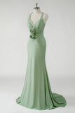 Glitter Green Mermaid Flower Prom Dress with Criss Cross Back