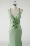 Glitter Green Mermaid Flower Prom Dress with Criss Cross Back