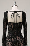 Black Corset Lace Mini Dress with Long Sleeves