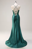 Dark Green Mermaid Sequined Corset Prom Dress with Slit