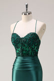 Dark Green Mermaid Sequined Corset Prom Dress with Slit