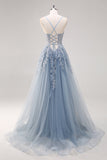 Lavender A Line Tulle Long Prom Dress with Slit