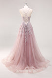 Lavender A Line Tulle Long Prom Dress with Slit