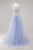 Lavender A Line Tulle Long Prom Dress with Slit