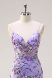 Purple Mermaid Corset Sequin Beaded Backless Prom Dress