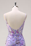 Purple Mermaid Corset Sequin Beaded Backless Prom Dress