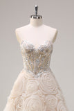 Shallow Champagne Flower A Line Sequined Corset Prom Dress