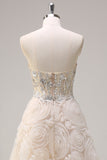 Shallow Champagne Flower A Line Sequined Corset Prom Dress