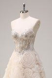 Shallow Champagne Flower A Line Sequined Corset Prom Dress