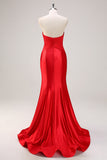 Red Strapless Keyhole Bows Mermaid Prom Dress