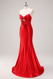 Red Strapless Keyhole Bows Mermaid Prom Dress