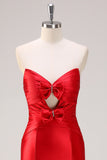 Red Strapless Keyhole Bows Mermaid Prom Dress