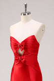 Red Strapless Keyhole Bows Mermaid Prom Dress