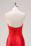 Red Strapless Keyhole Bows Mermaid Prom Dress