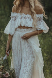 Ivory Off the Shoulder Lace Boho Wedding Dress