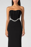 Black Strapless Corset Sheath Sequins Formal Dress