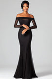 Black Sheath Off The Shoulder Mesh Formal Dress