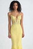 Daffodil Sheath Thin Straps Mesh Formal Dress