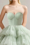 A Line Sage Strapless Tiered Ruffles Tulle Formal Dress