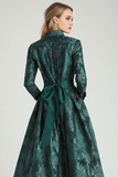 Dark Green Jacquard A Line 3/4 Sleeve Slit Mother of the Bride Dress with Belt