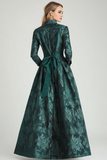 Dark Green Jacquard A Line 3/4 Sleeve Slit Mother of the Bride Dress with Belt