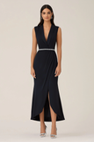 Black V Neck Rhinestone Tea-Length Dress with Slit