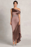 One Shoulder Sheath Taupe Mother of the Bride Dress with Rhinestone