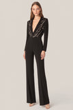 Peal Lapel Black Jumpsuit with Long Sleeves