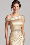 Champagne Off the Shoulder Mermaid Long Mother of the Bride Dress