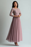 Lace Blush Chiffon Scoop Neck A Line Mother of The Bride Dress