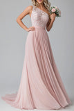 Blush One Shoulder Lace Bridesmaid Dress