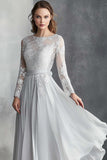 A Line Lace Illusion Sleeve Light Grey Mother of the Bride Dress