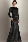 Black Column Satin Long Sleeve Mother of the Bride Dress