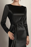 Black Column Satin Long Sleeve Mother of the Bride Dress