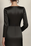 Black Column Satin Long Sleeve Mother of the Bride Dress