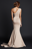 One Shoulder Mermaid Khaki Formal Dress