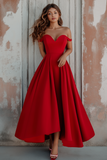 Red Off the Shoulder A Line Formal Dress