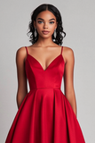 A Line Spaghetti Straps Red Formal Dress