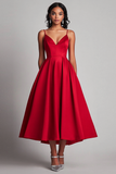 A Line Spaghetti Straps Red Formal Dress