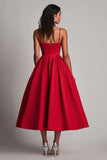 A Line Spaghetti Straps Red Formal Dress