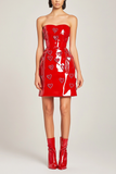 Red Strapless Patent Leather Bodycon Mini Dress